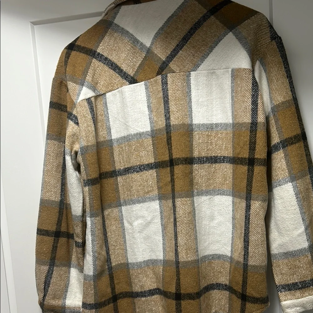 Plaid Tan and White Women's Plaid Jacket - Picture 2 of 4